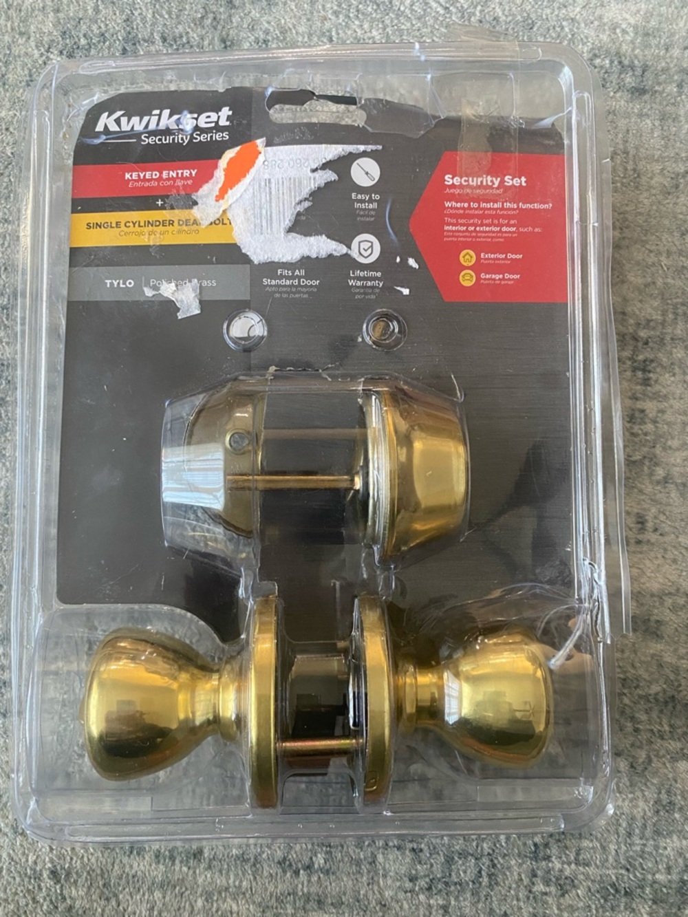 Kwikset tylo Polished Brass single Cylinder Deadbolt Door Knob Set